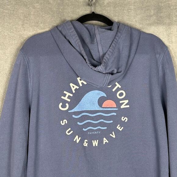 Faherty Sweatshirt Mens Large Faded Navy Charleston Full Zip Hoodie Terry Comfy - Picture 5 of 13